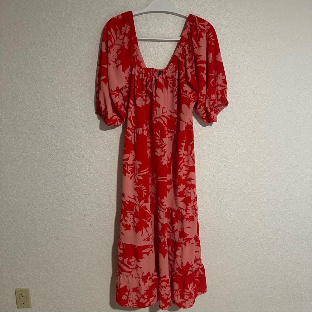 City Chic Vibrant Red and Pink Midi Dress